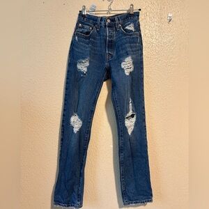 Levi’s 501 Skinny Button Fly Jeans Women’s Size 24 Distressed‎